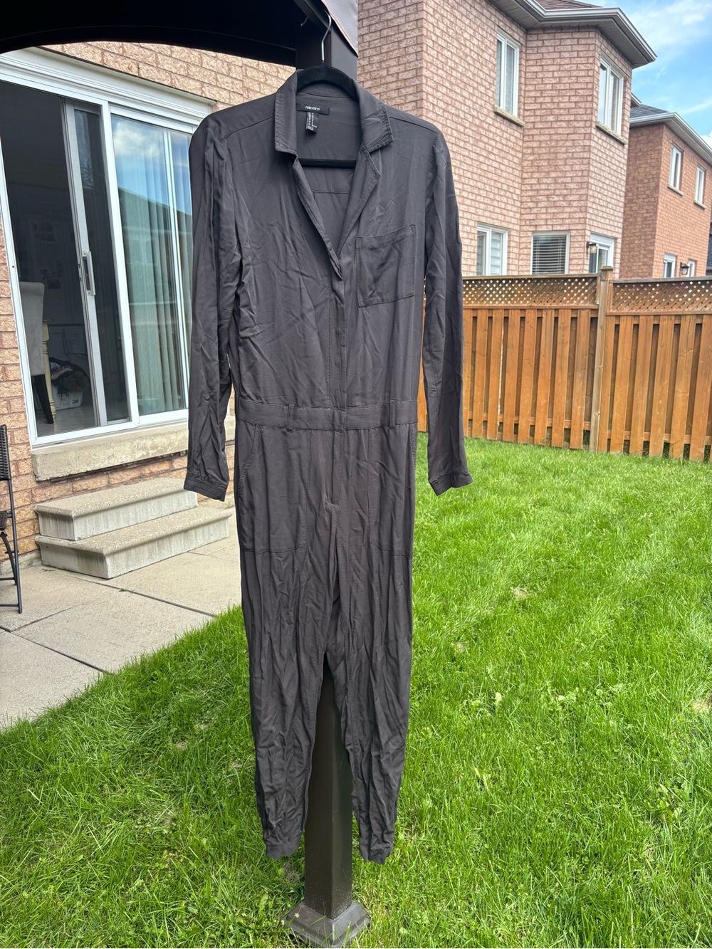 Forever 21 Black Long-Sleeve Utility Jumpsuit